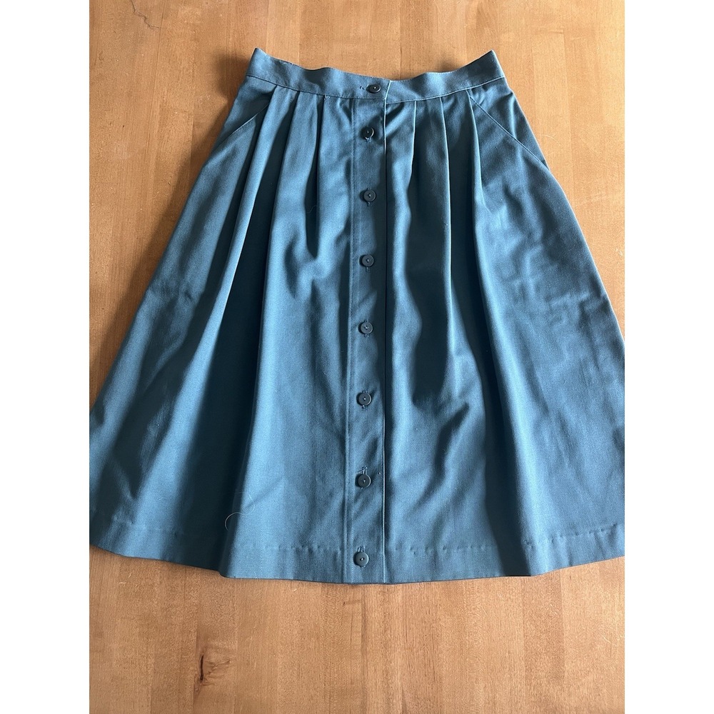 Vintage Koret Skirt Womens 10 Teal Blue A-Line Elastic Waist Pockets Made USA